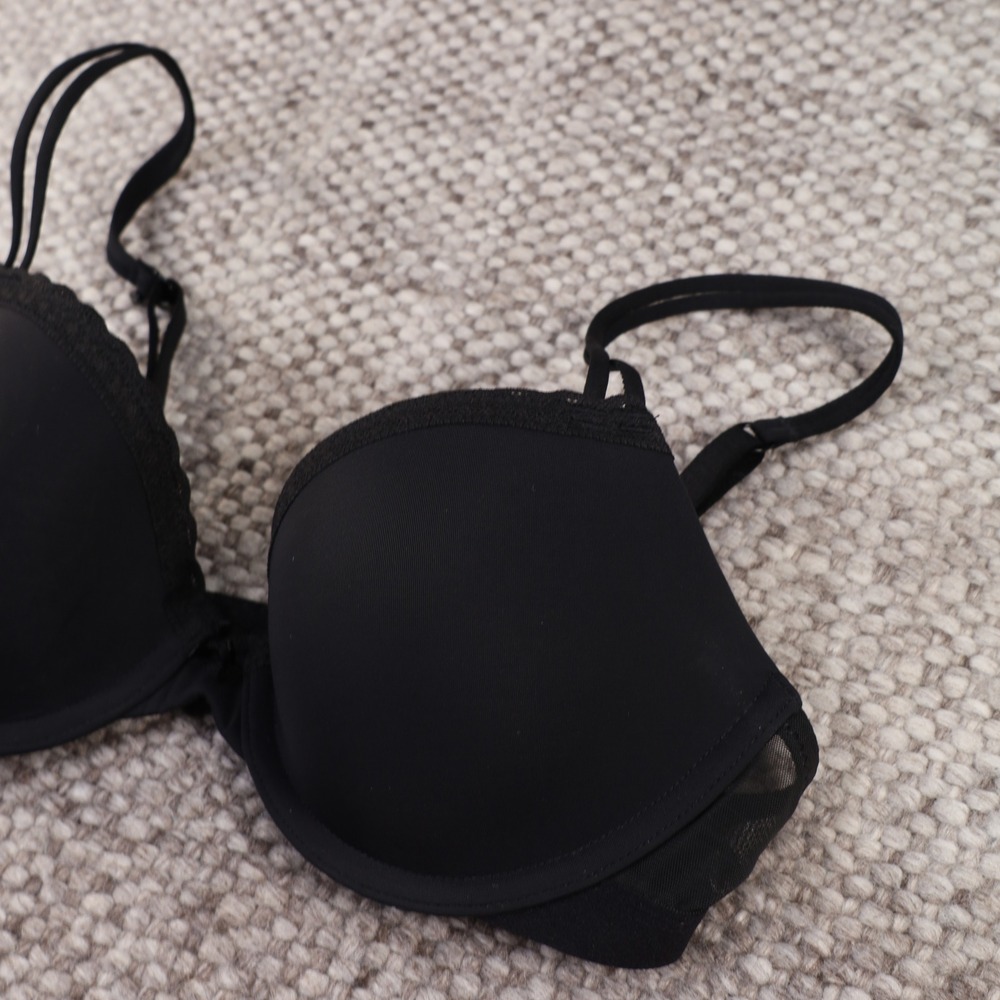 Aerie Push Up Bra Womens 32C Black Excellent Lace Trim Mesh Wings